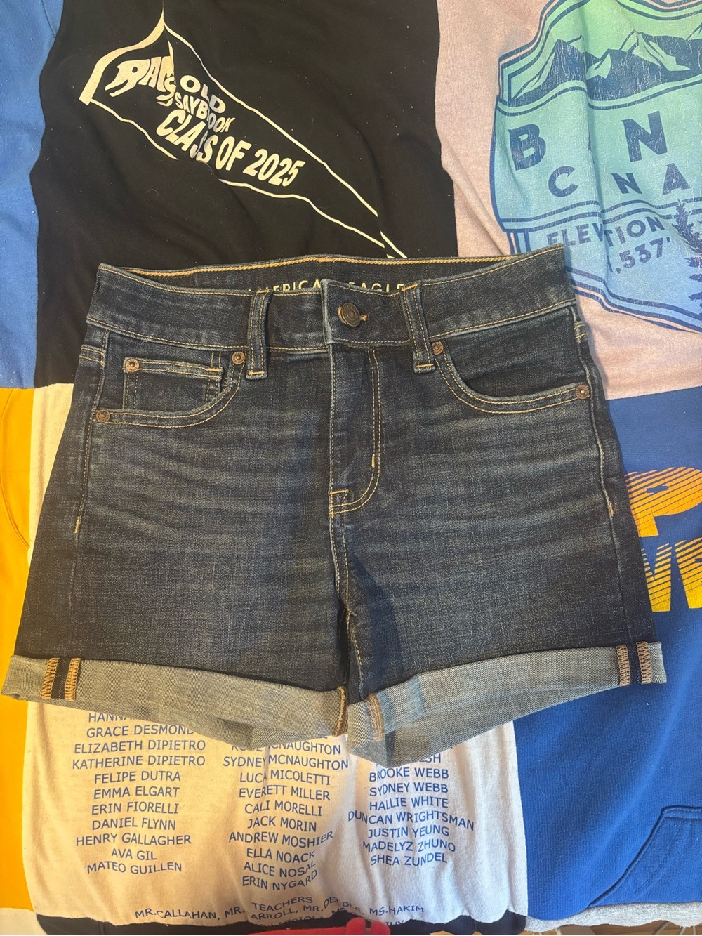 American Eagle Outfitters Dark Blue Rolled-Cuff Denim Shorts